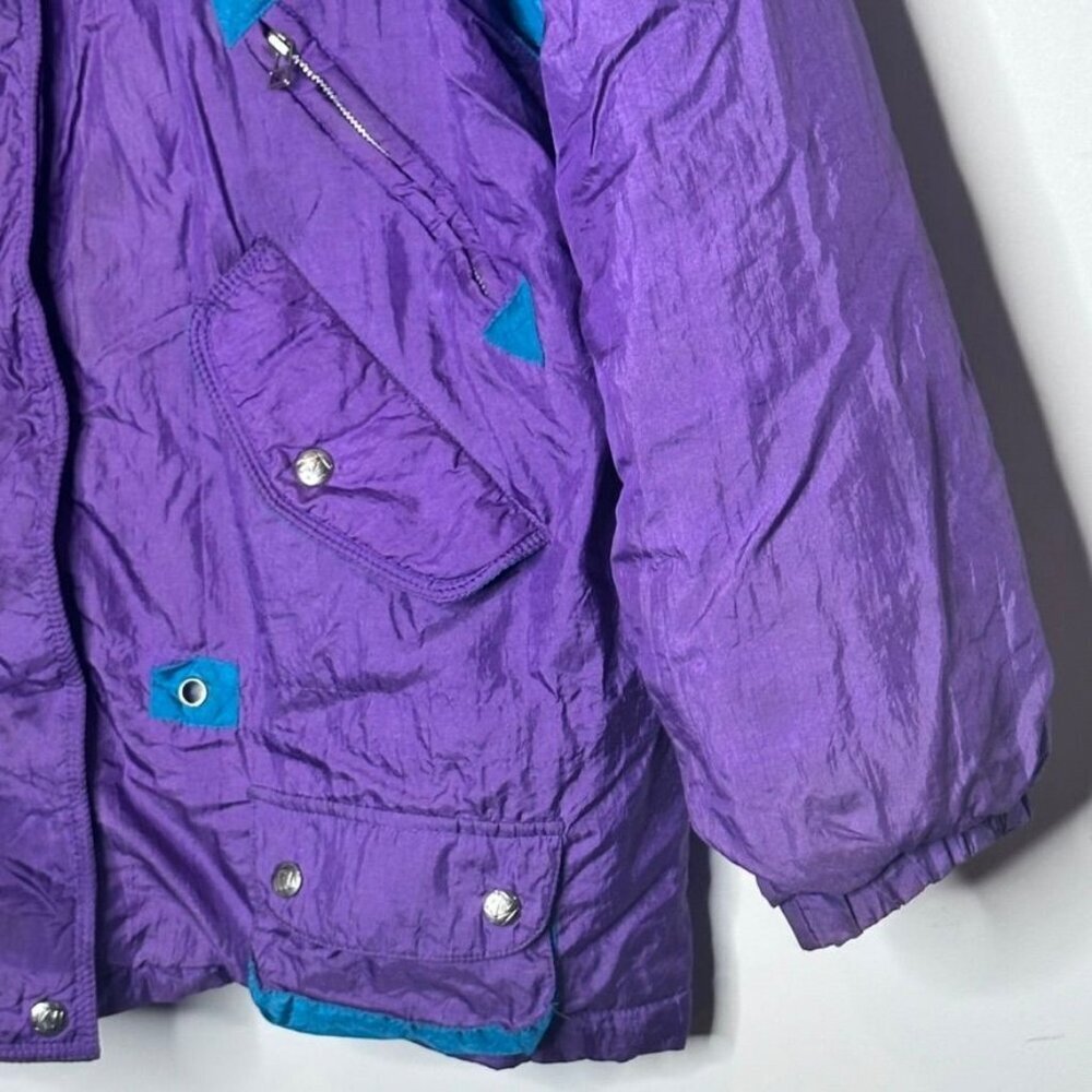 Vintage Andy Johns Puffy Purple Nylon Jacket Womens L 80s Retro Kidcore Bright - Picture 9 of 14